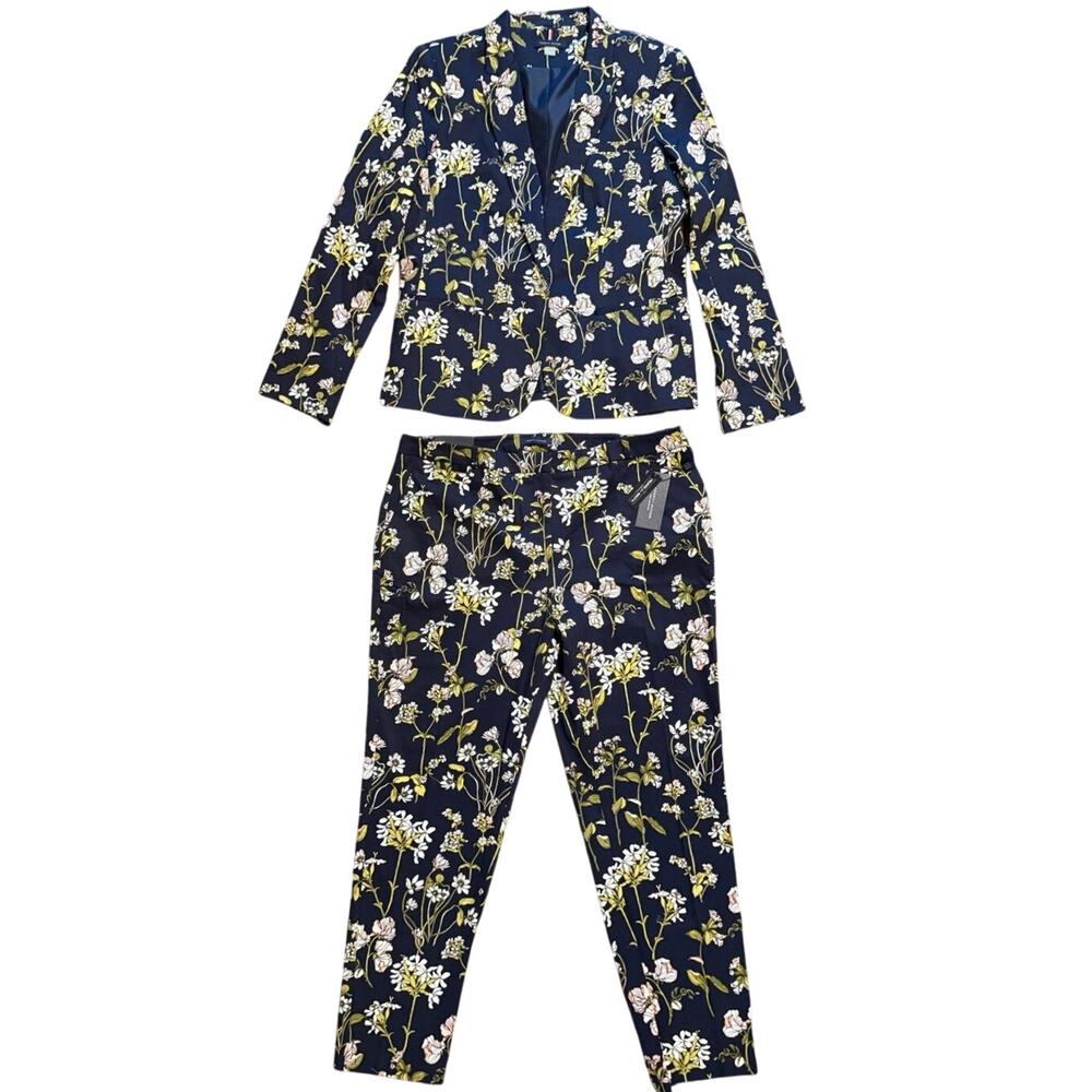 Tommy Hilfiger Floral Blazer Pants Suit Set Blue Pink White Womens Size 14 NWT